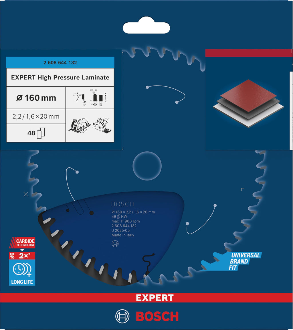 Bosch 1x EXPERT High Pressure Laminate Kreissägeblatt für Handkreissägen (für HPL – Hochdruck-Schichtpressstoffplatte, Ø mm, Professional Zubehör kabelgebundene Handkreissägen)