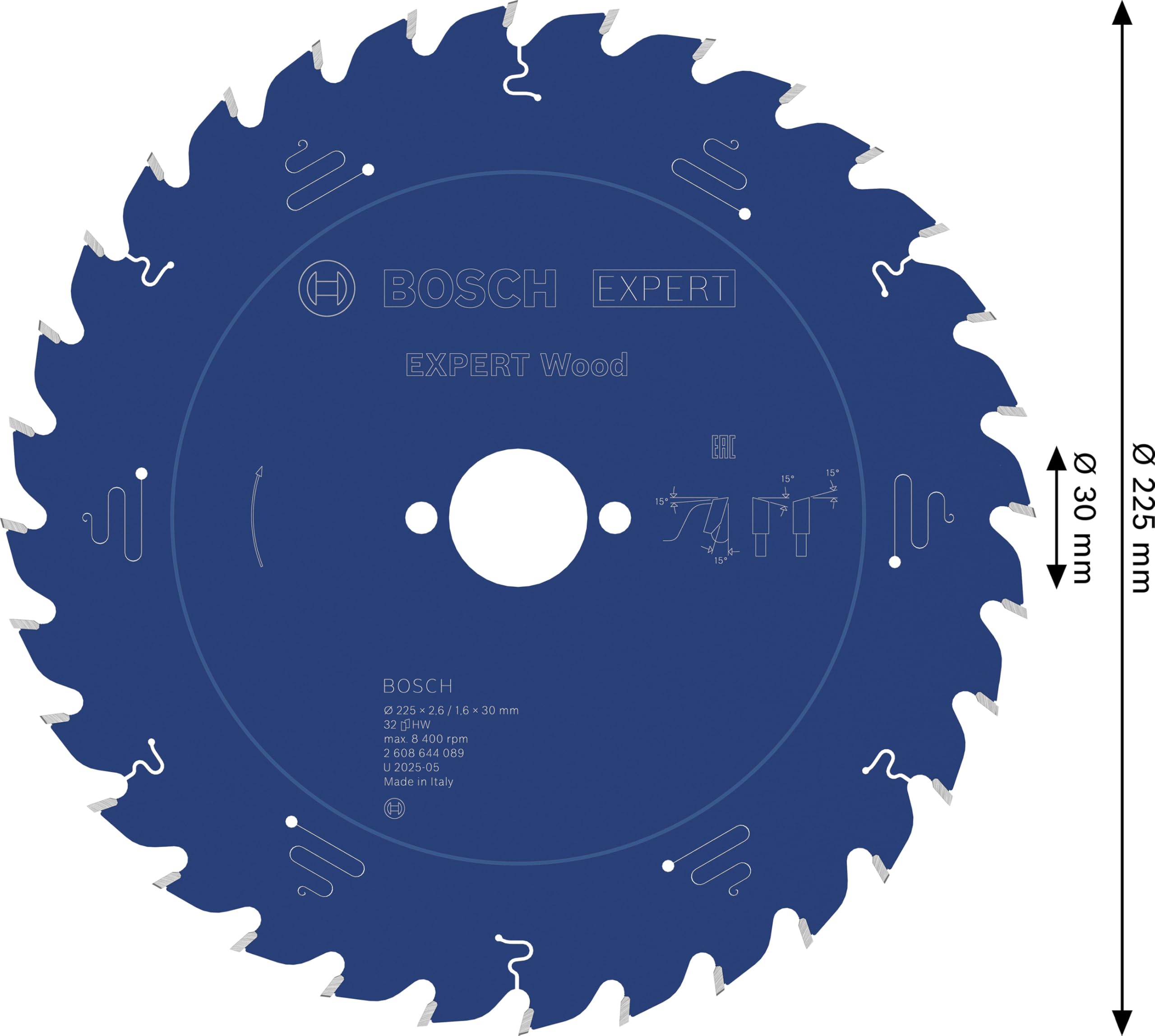 Bosch Professional 1x Kreissägeblatt Expert for Wood (Holz, Sägeblatt Ø 225 x 30 x 2,6 mm, 32 Zähne, Zubehör Kreissäge)