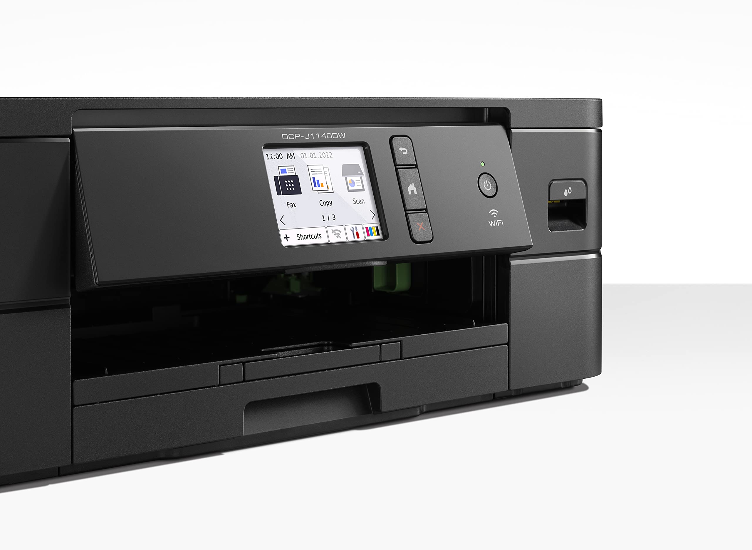 Brother DCP-J1140DW 3-in-1 Farbtintenstrahl-Multifunktionsgerät (Drucker, Scanner, Kopierer), Schwarz, 400 x 151 x 343 mm, 17/16 Seiten/Min.