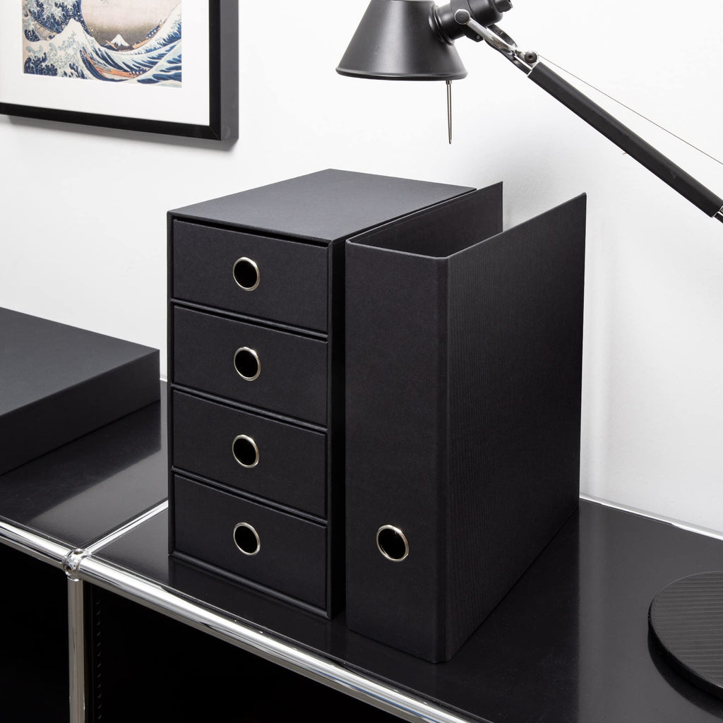 Rössler SOHO 4er Schubladenbox aus Papier | Büro Organizer Schreibtisch | Schubladen Organizer Büro Zubehör & Bürobedarf | Schreibtisch Organizer Box | 18 x 25 x 32 cm | 1 Stück | Farbe: Schwarz