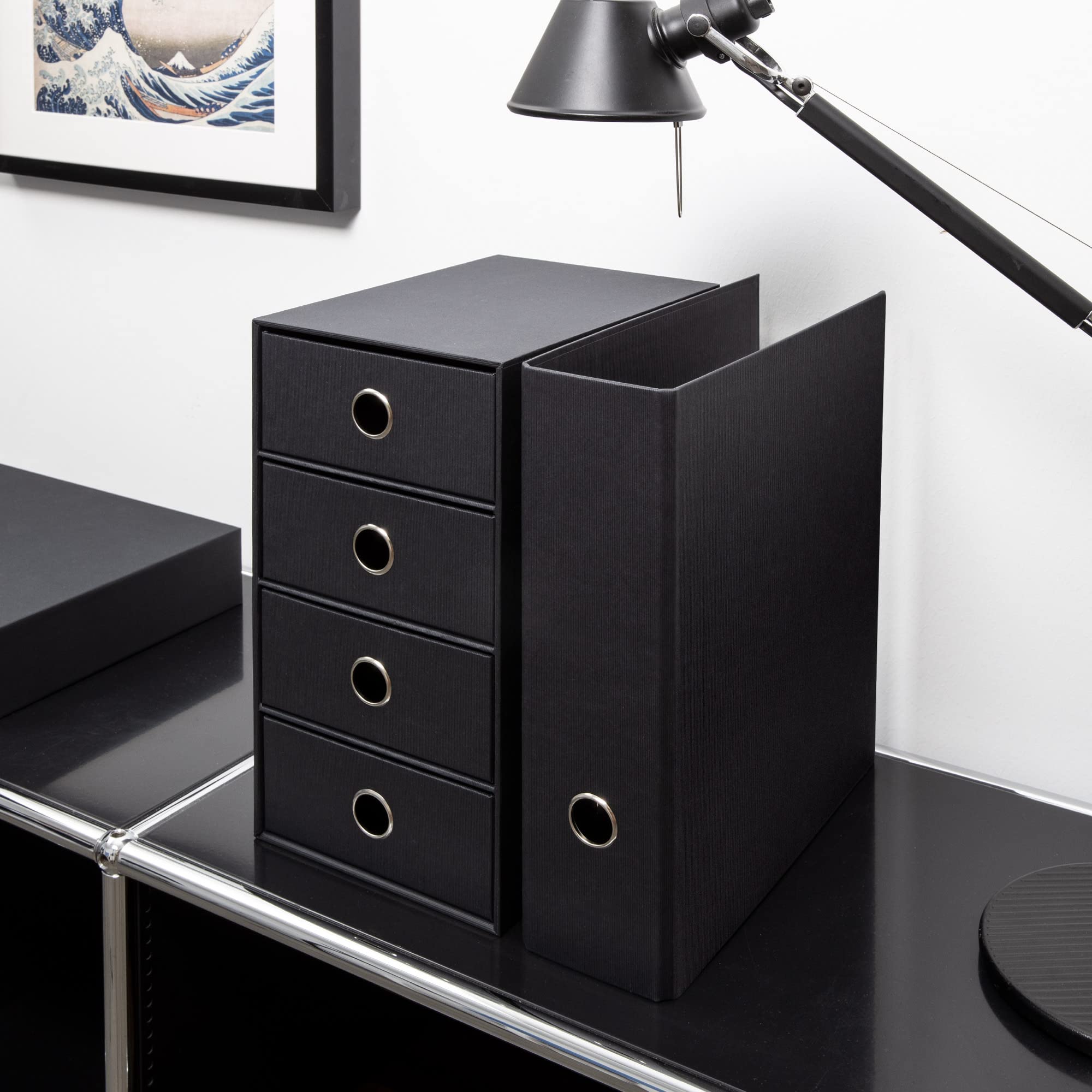 Rössler SOHO 4er Schubladenbox aus Papier | Büro Organizer Schreibtisch | Schubladen Organizer Büro Zubehör & Bürobedarf | Schreibtisch Organizer Box | 18 x 25 x 32 cm | 1 Stück | Farbe: Schwarz