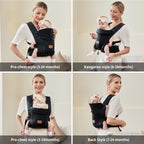 vrbabies Babytrage für Neugeborene ab Geburt,Ergonomische,mit Verstellbarer Gürtel,Baby Bauchtrage Rückentrage,Leicht＆Atmungsaktiv-4-15kg(Schwarz - mit Gürtel)