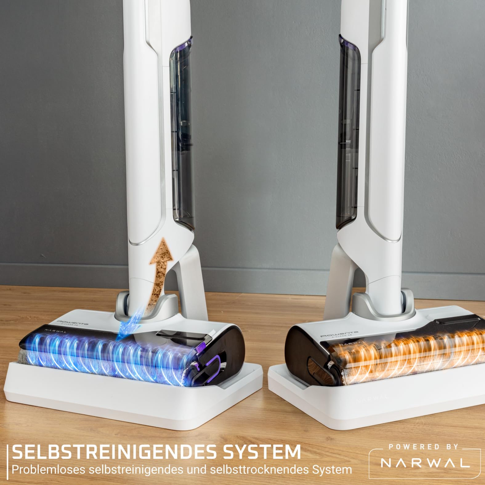 Rowenta X-Clean 10, kabelloser Akku-Nass-Trockensauger, Saugwischer selbstreinigend und -trocknend, Nasssauger Ultraleicht: nur 0,8 kg in der Hand, Waschsauger mit 60 min Laufzeit, weiß, GZ7540WO