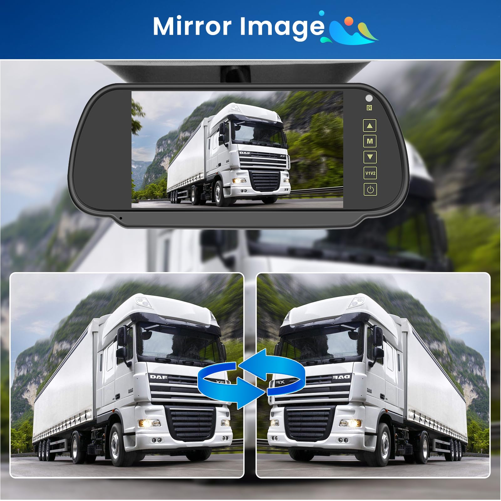 Hikity Rückfahrkamera Set mit 7" LCD Monitor & AHD Rückfahrkamera mit Stabilem Signal, IP66 Wasserdicht, IR Nachtsich Auto Rückfahrkamera 4Pin 15M für LKW/Anhänger/Bus/Van(12-24 Volt)