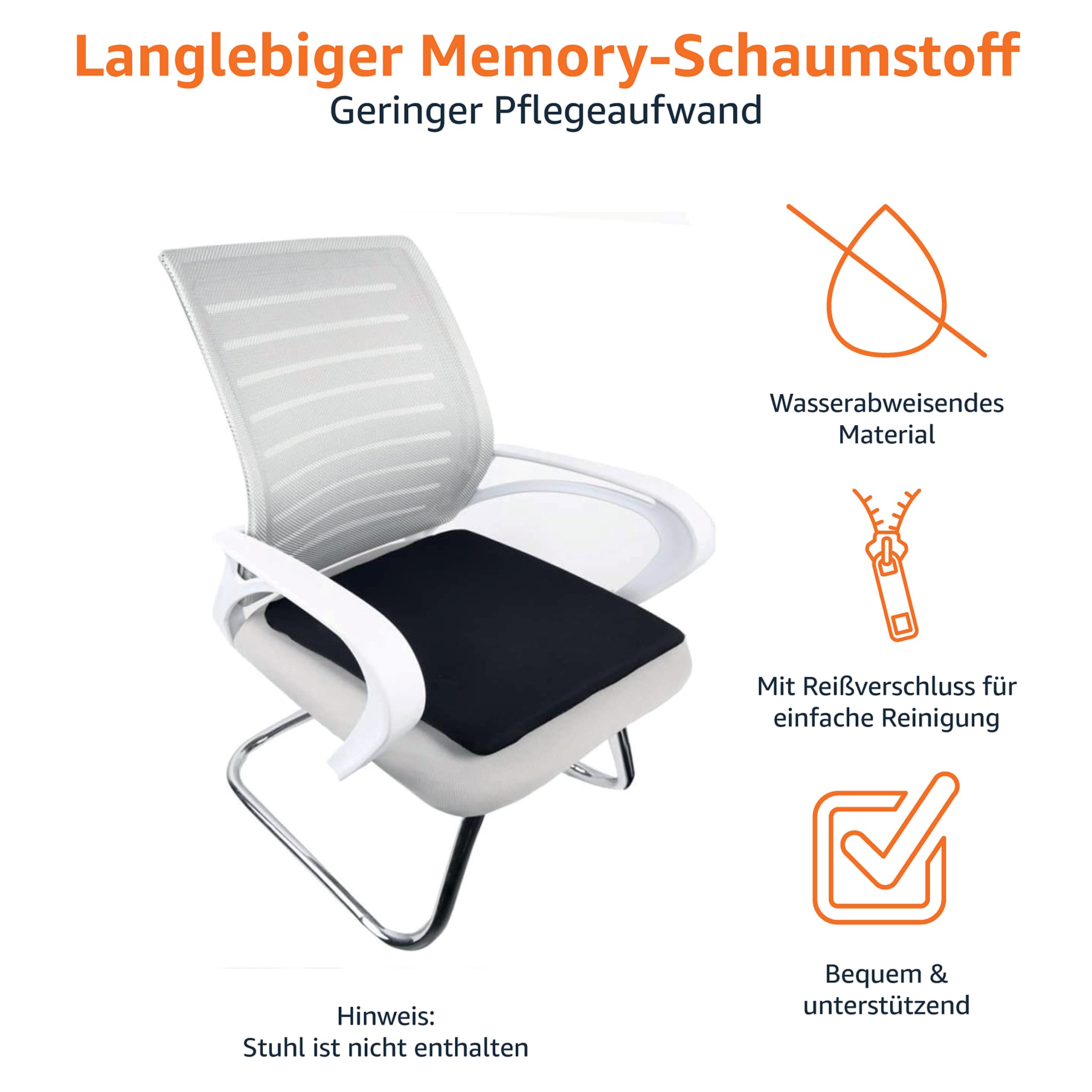 Amazon Basics Quadratisch Sitzkissen aus Memoryschaum, 38 x 38 cm, Schwarz