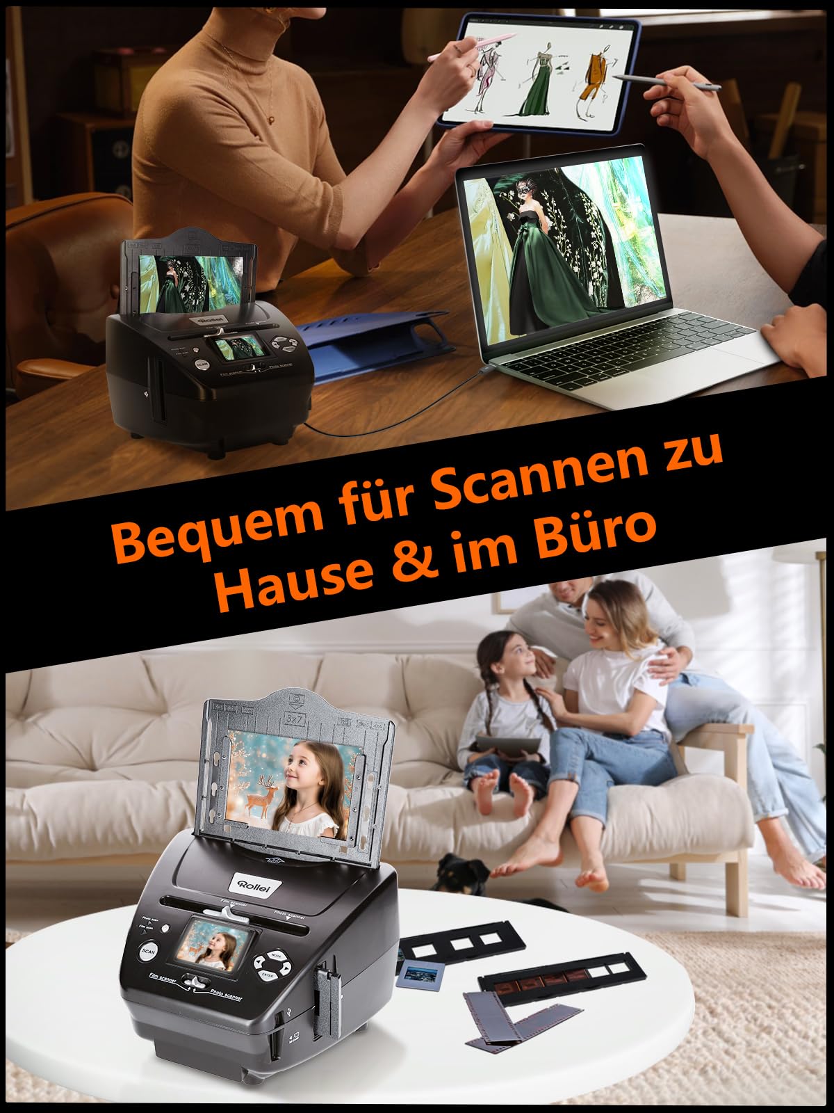 Rollei PDF S 240 SE Multiscanner für Fotos Dias und Film Negative 35mm 135, 3R/4R/5R Photo und Visitenkarte Digitalisieren Konverter Gerät mit Farbmonitor, Foto-Scanner-Dias-Negative-Digitalisieren