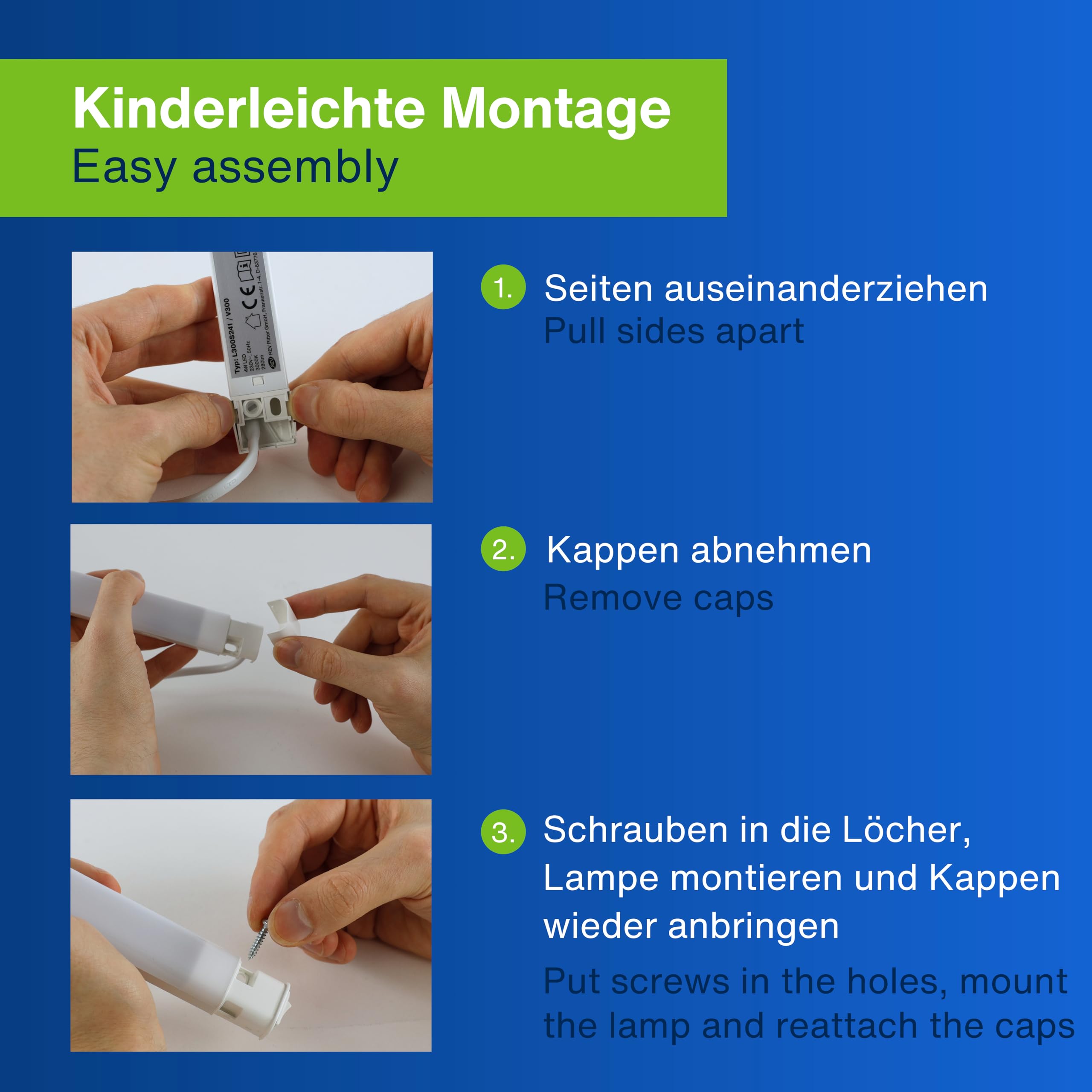 REV Unterbauleuchte Küche LED V600 - Schrankbeleuchtung 60cm, 20.000h, LED Leiste 8W, 600lm, 3000K, weiß