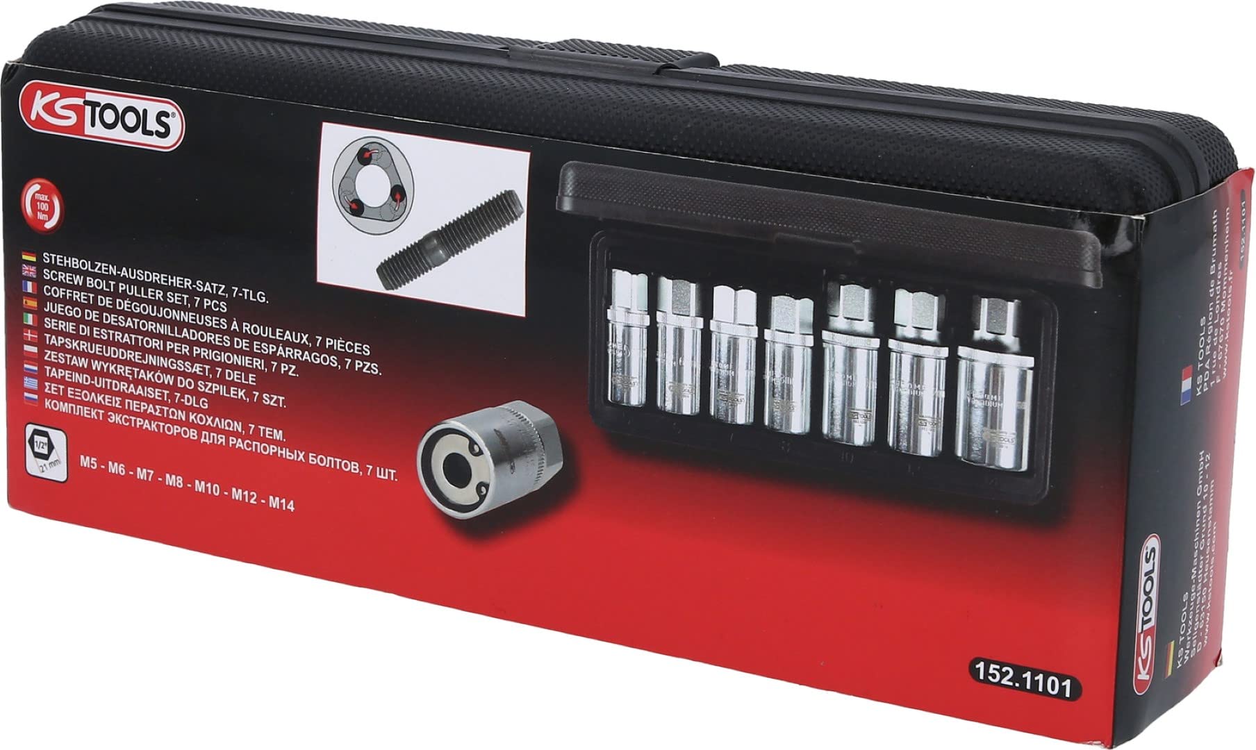 KS Tools 152.1101 Stehbolzen-Ausdreher-Satz, 7-tlg.