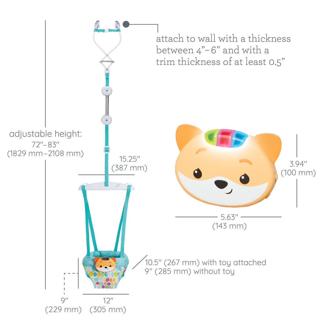 Infantino Music & Lights 2-in-1-Türschaukel, Anregende Aktivitätsschaukel für Babys mit bewegungsgesteuerten Geräuschen, Fuchs