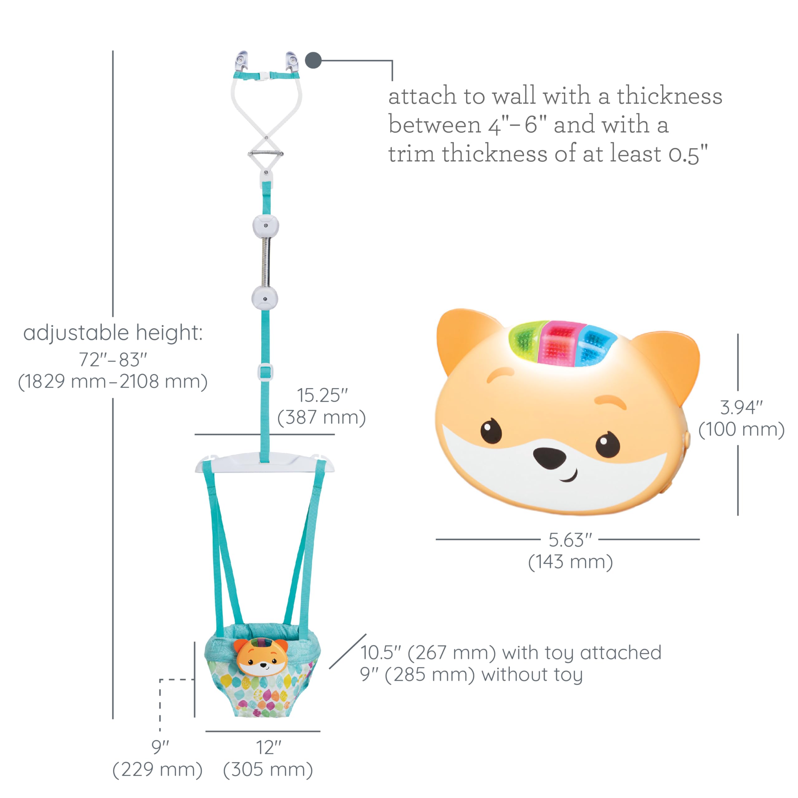 Infantino Music & Lights 2-in-1-Türschaukel, Anregende Aktivitätsschaukel für Babys mit bewegungsgesteuerten Geräuschen, Fuchs