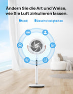 Dreo 25dB leiser Smart Standventilator, 30M Windentfernung 1650m³/h Luftvolume Turbo-Luftzirkulator 110CM Höhe 6 Modi 8-Geschwindigkeit 120°+105° Omni-direktional oszillierend Ventilator, PolyFan 513S