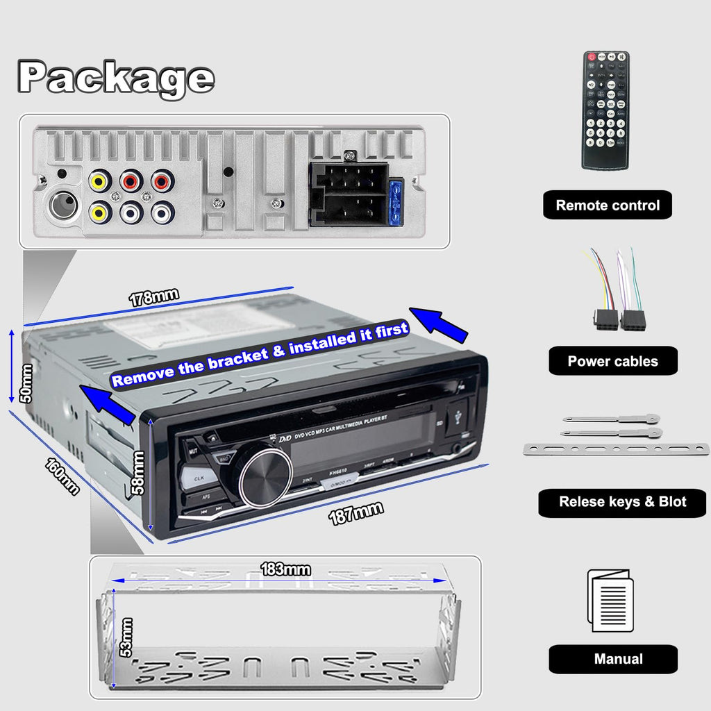 Alondy 1DIN Autoradio Bluetooth mit CD/DVD Player USB AM/FM/RDS Radio Freisprecheinrichtung SD AUX