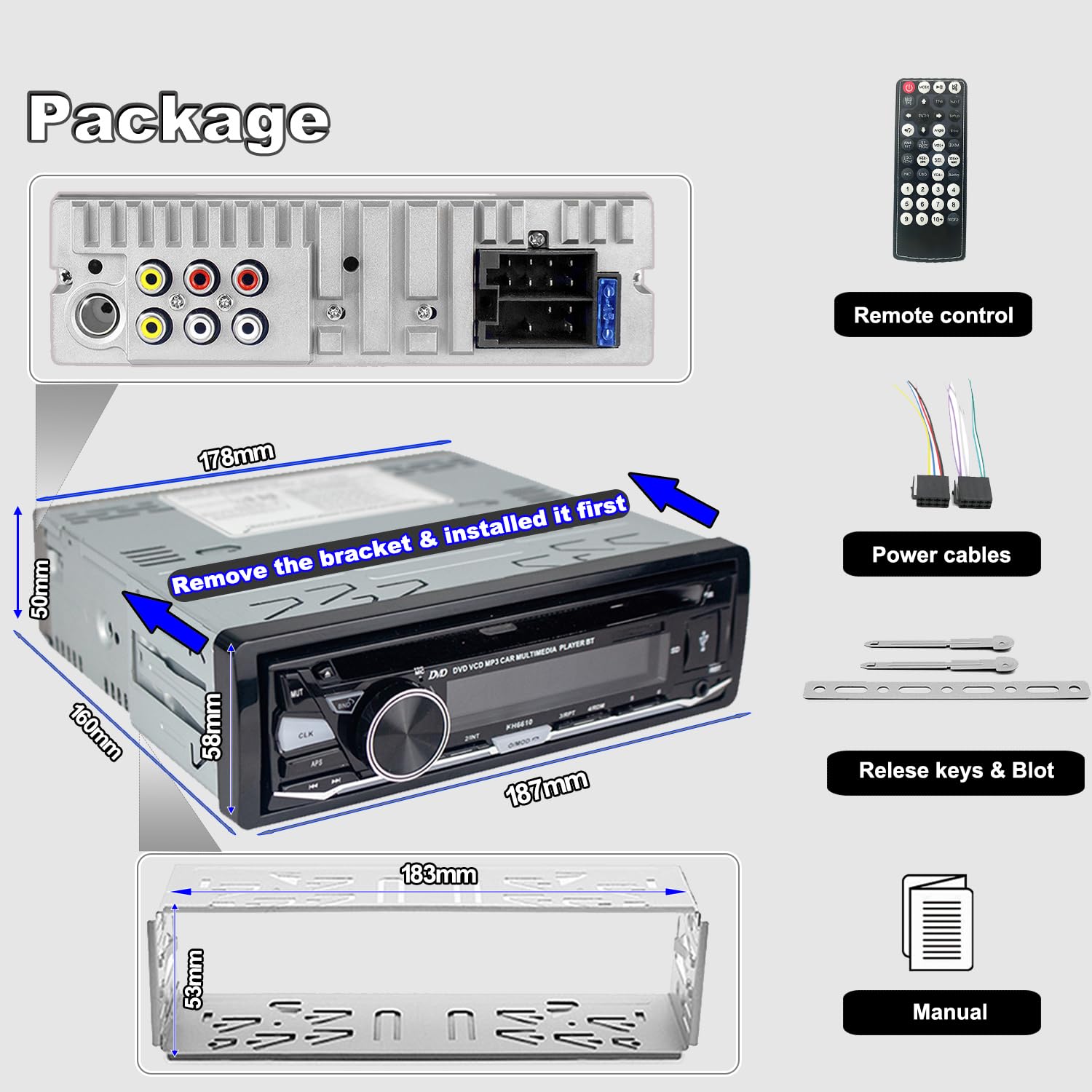 Alondy 1DIN Autoradio Bluetooth mit CD/DVD Player USB AM/FM/RDS Radio Freisprecheinrichtung SD AUX