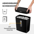 Fellowes Aktenvernichter, Papierschredder für 8 Blatt Partikelschnitt, Aktenvernichter P4, Schredder für Zuhause und Homeoffice, 15L Papierkorb, verarbeitet Kreditkarten, Heftklammern, Schwarz