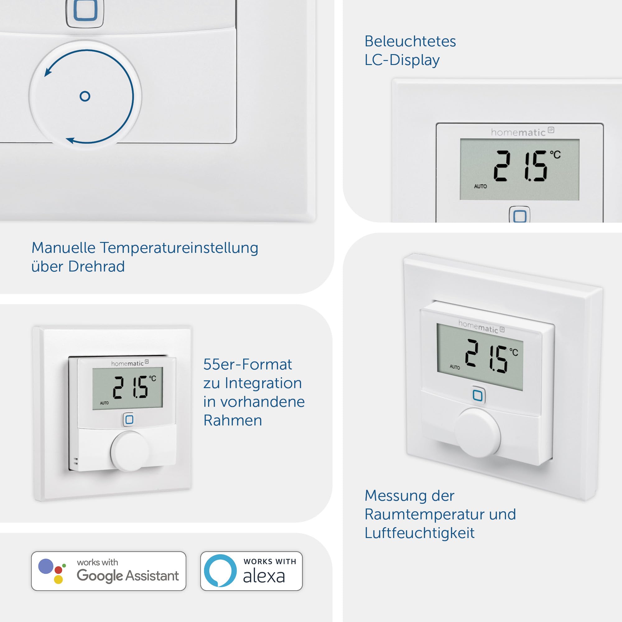 Homematic IP Smart Home Wandthermostat mit Luftfeuchtigkeitssensor, digitales Thermostat Heizkörper/Fußbodenheizung mit App, Temperaturmessung, Energie sparen, 156669A0
