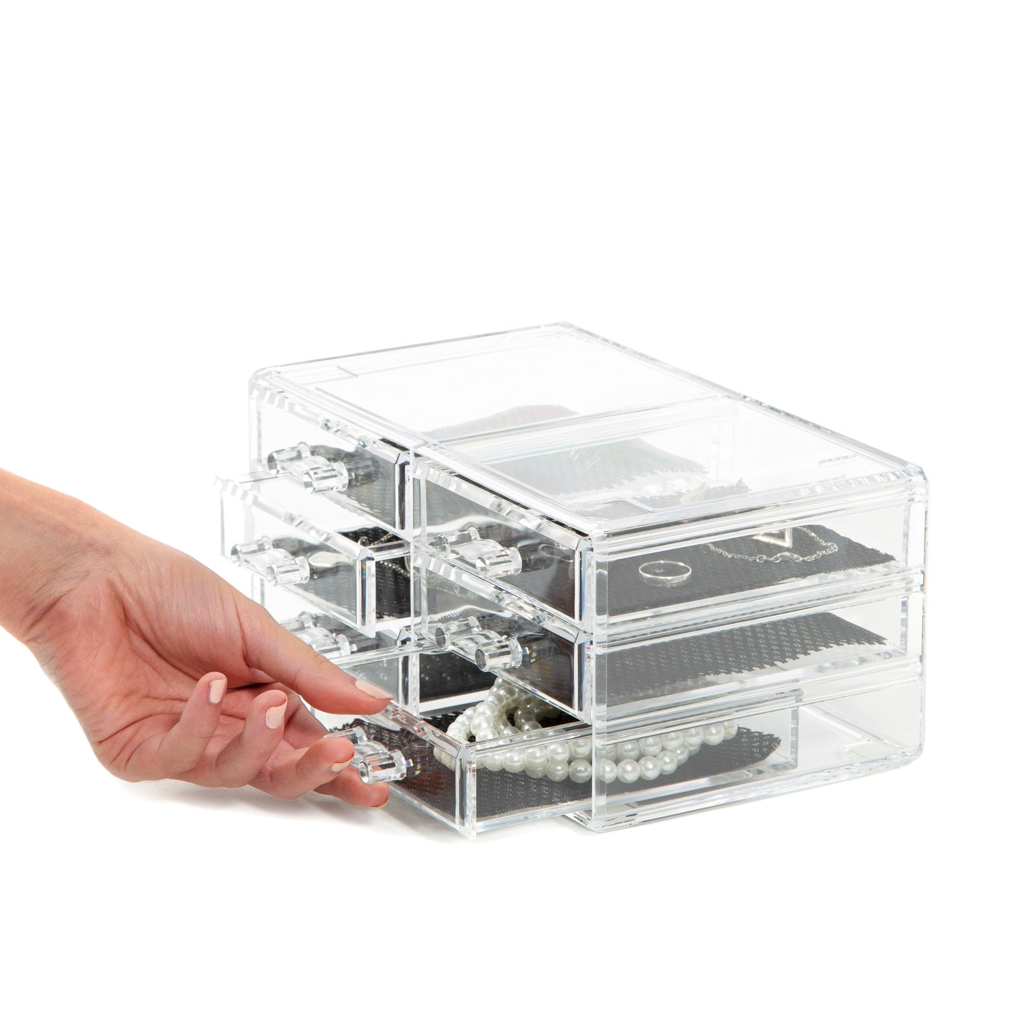 Compactor RAN6044 Make-up- und Schmuck-Aufbewahrungsbox mit 6 Schubladen, transparent, Polystyrol und Stoff, 23,8 x 15 x Höhe 11 cm