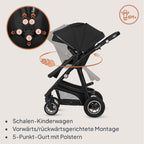 LIONELO BIANKA Kinderwagen 3 in 1 bis 22 kg Babywanne Autositz, Zusammenlegbar, Reise-System, Einstellung der Rückenlehne, Räder 360 Stoßdämpfer, Verdeck XXL