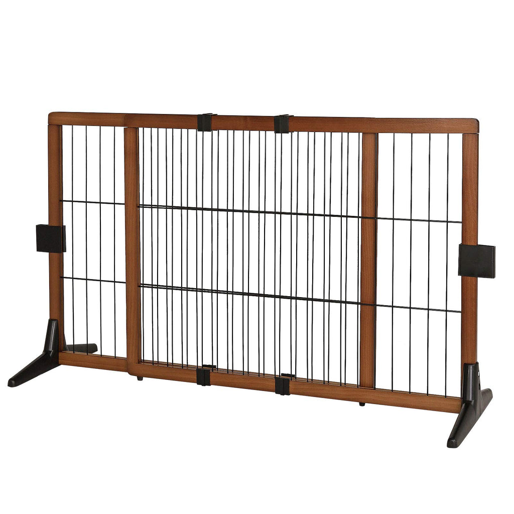 lionto Hundeschutzgitter längenverstellbar, Welpenschutzgitter aus attraktivem Pinienholz sorgt für Sicherheit, Höhe 70 cm, Robustes Absperrgitter für Treppen/Türen, einfacher Aufbau, braun/schwarz