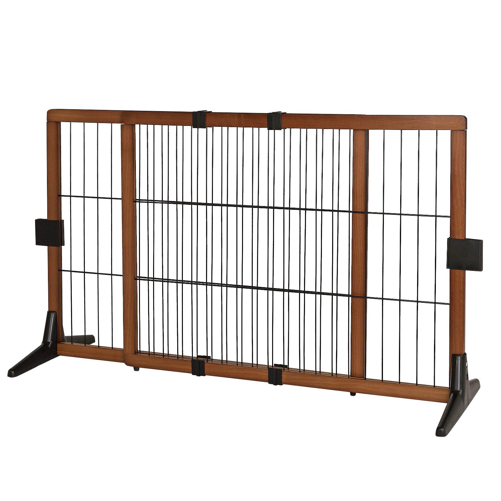 lionto Hundeschutzgitter längenverstellbar, Welpenschutzgitter aus attraktivem Pinienholz sorgt für Sicherheit, Höhe 70 cm, Robustes Absperrgitter für Treppen/Türen, einfacher Aufbau, braun/schwarz