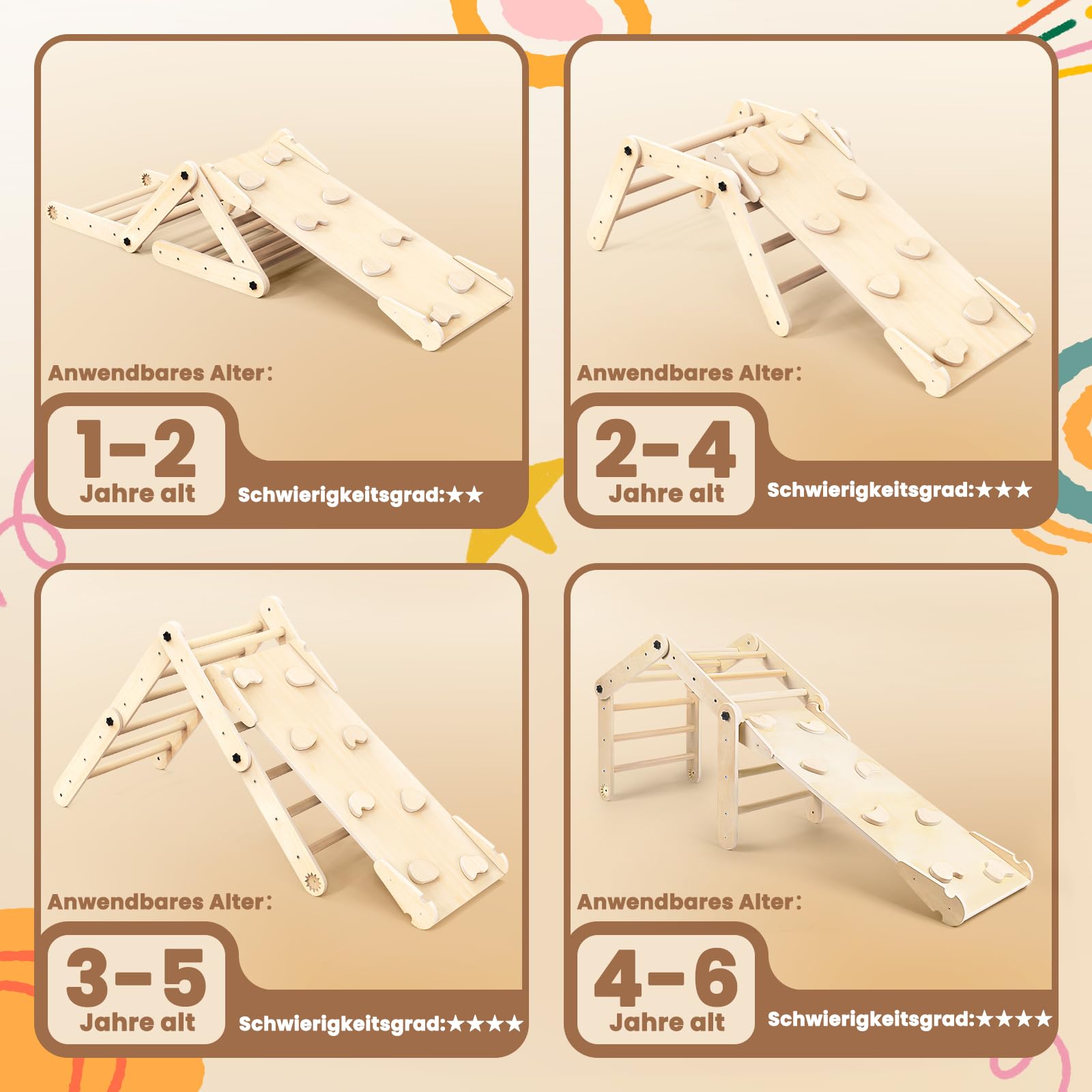 7-in-1 Montessori Klettergerüst Indoor Set: Verformbares Kletterdreieck mit Rutsche, Kletterbogen und Kreidetafel, Ideal für Baby- und Kleinkinder 1-6 Jahre, Fördert Spiel, Bewegung und Kreativität