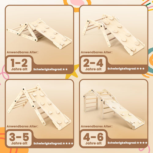 7-in-1 Montessori Klettergerüst Indoor Set: Verformbares Kletterdreieck mit Rutsche, Kletterbogen und Kreidetafel, Ideal für Baby- und Kleinkinder 1-6 Jahre, Fördert Spiel, Bewegung und Kreativität