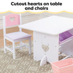 KidKraft Herz Kindertisch mit Stauraum und 2 Stühlen aus Holz - Kindersitzgruppe mit Aufbewahrungsbox, Kinder Tisch Stuhl Set, Kinderzimmer Möbel, 26913