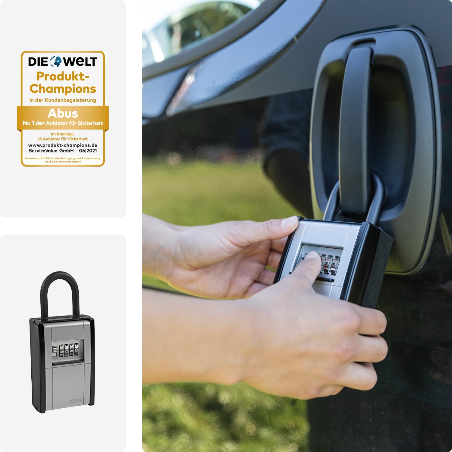 ABUS KeyGarage 797 - Schlüsselbox mit Bügel zur Befestigung - für Schlüssel oder kleine Wertgegenstände - Schwarz-Silber