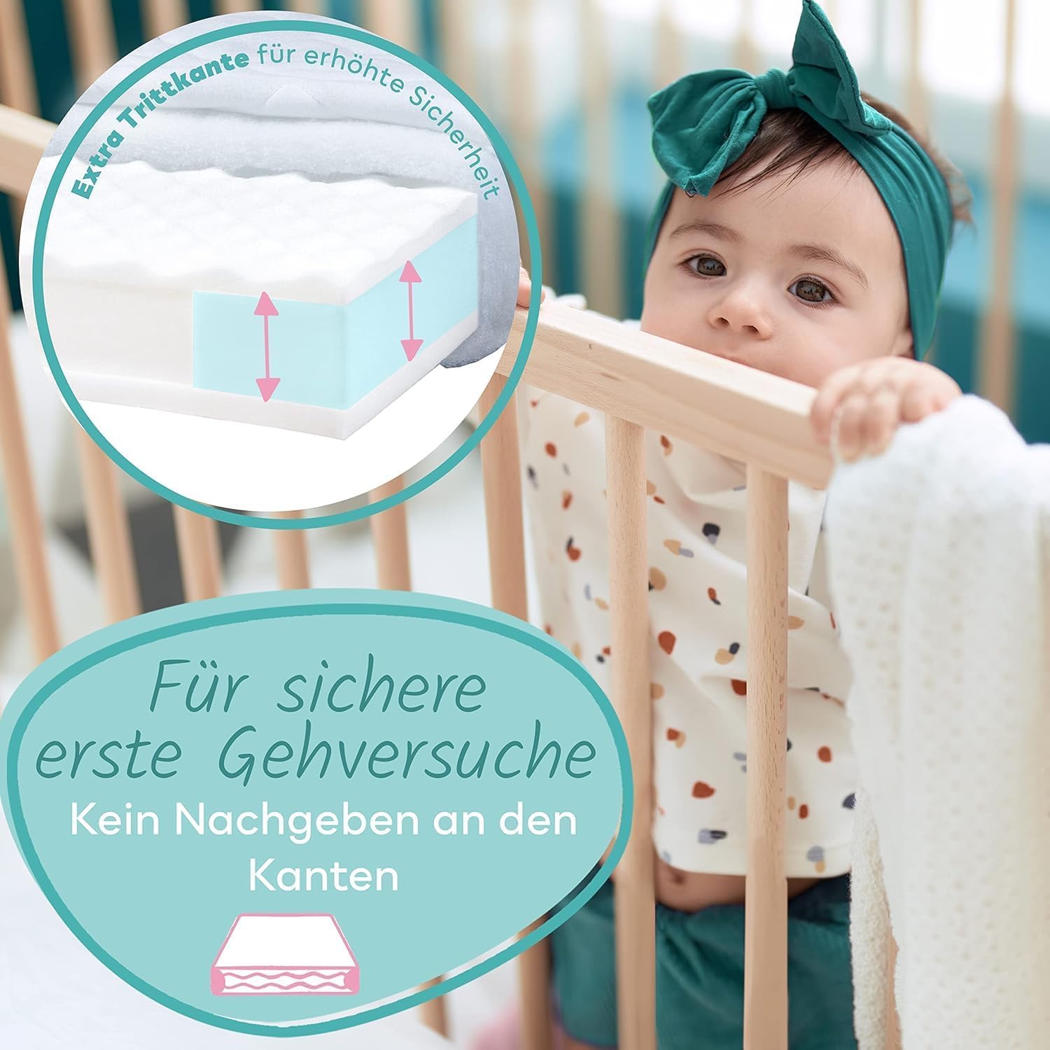 Sun Garden Babymatratze, Kindermatratze 70x140 cm mit Trittkante, Oeko Tex 100 Zertifiziert, Baby Matratze für Babybett, Kinderbett oder Reisebett, Bezug bis 60°C Grad waschbar