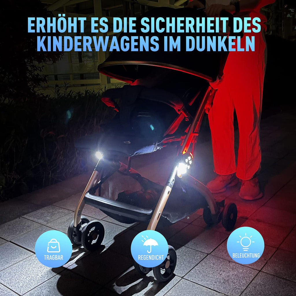 Amteker Kinderwagen Licht Aufladbar, 12 LED Pro Licht 2 Leuchteffekte, USB Wiederaufladbares Lichts Kinderwagen, Passend für Alle Kinderwagen, Kinderwagen Beleuchtung Zubehör Baby Geschenk(2 Stück)