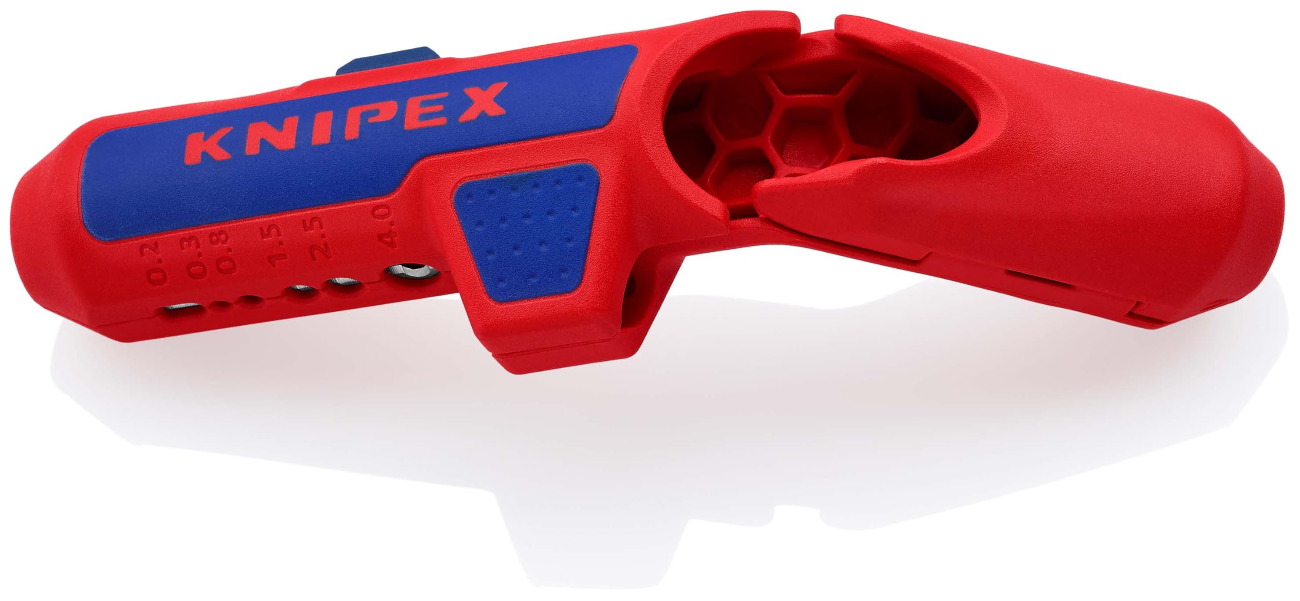 KNIPEX ErgoStrip Universal-Abmantelungswerkzeug für Rechtshänder, 135 mm, NYM-Kabel, Rundkabel, Koaxialkabel, Datenkabel, Abisolierer, 16 95 01 SB