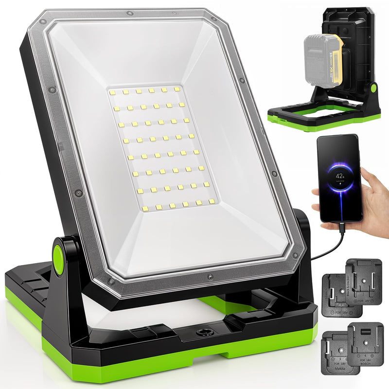 SYLSTAR Akku Baustrahler für 18-20V Akkus, 30W 3000LM Arbeitsleuchte LED Akku Lampe Kompatibel mit BOSCH Professional, Makita, DEWALT, Black&Decker, PorterCable, STANLEY und Milwaukee(nur Licht)