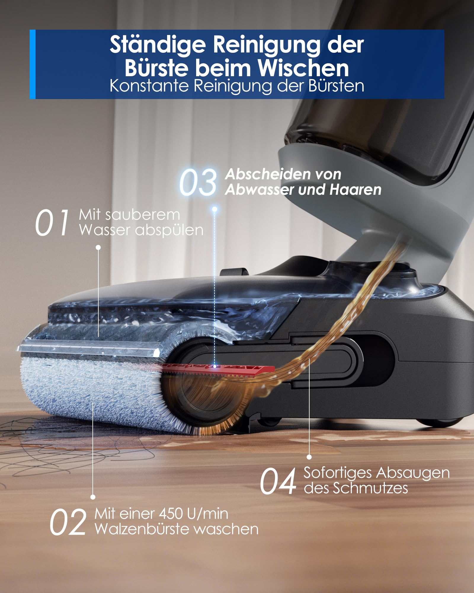 Tineco FLOOR ONE i5 Stretch Nass Trockensauger, 2‑in‑1 Saugen & Wischen, 180° Lay-Flat Waschsauger, 20kPa Saugkraft, Beidseitige Kantenreinigung, 30 Min Laufzeit, Anti-Tangle staubsauger für Tierhaare