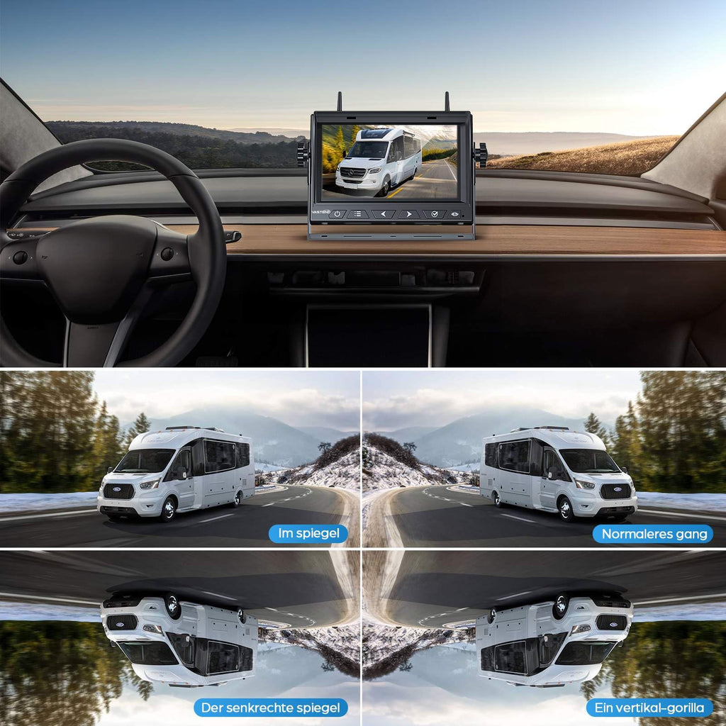 VASTEND Rückfahrkamera Kabellos Solar Magnetische Rückfahrkameras Funk mit 10000mAh Akku, 7" Drahtlose Rückfahrkamera, IP69 Wasserdichter, DIY Installation, für Wohnwagen, LKW, Auto, Wohnmobil (VS-7A)