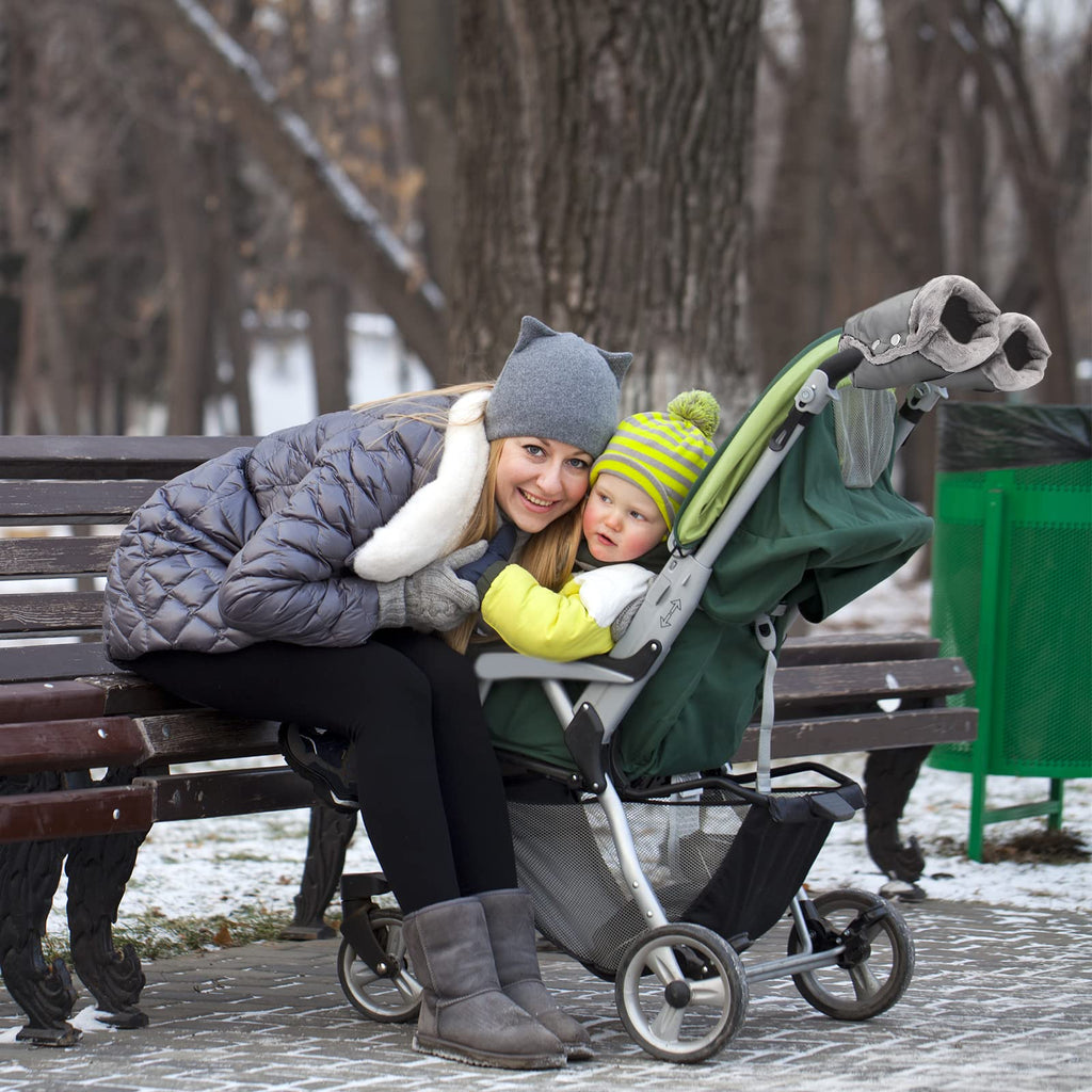 Handwärmer Kinderwagen Handschuhe Handmuff mit warme Fleece und Baumwolle Innenseite Wasserdicht und Winddicht Stroller Handmuff Universalgröße Winter Geschenk für Neue Eltern Grau