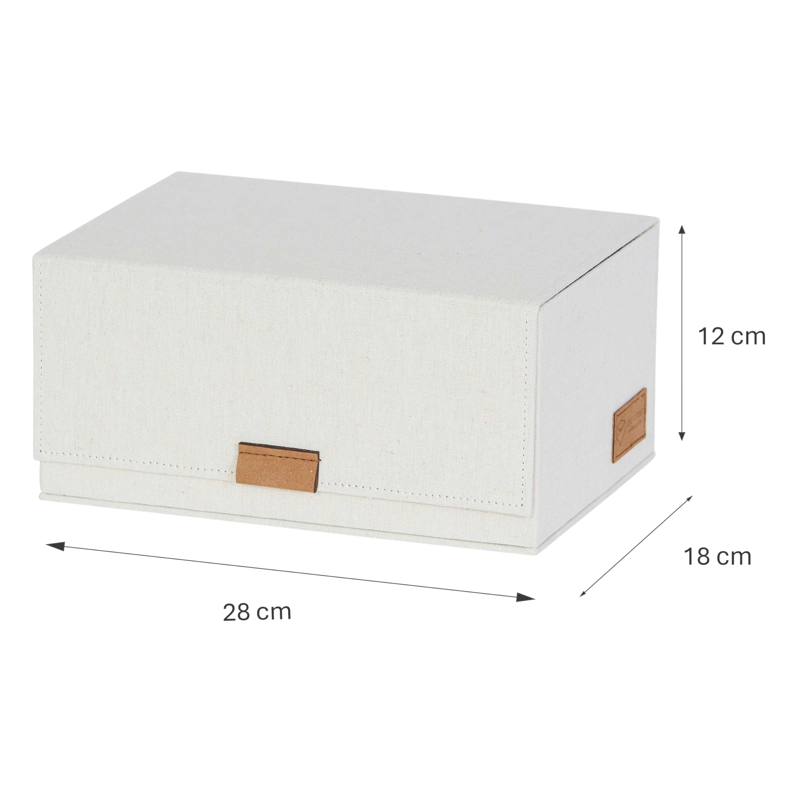 LOVE IT STORE IT Premium Aufbewahrungsbox mit Deckel - Fotobox mit 3 Fächern - Leinen Stoff - Klappdeckel - Magnetischer Verschluss - Beige - 23x18x12 cm