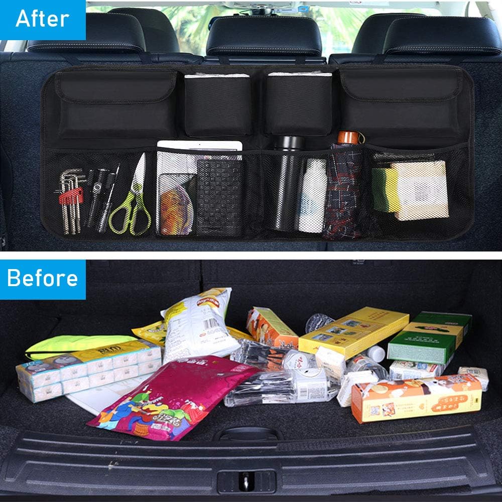 URAQT Kofferraum Organizer Auto, 100x45 cm Auto Aufbewahrungstasche, Kofferraumtasche, Wasserdichten Taschen mit Starkes elastisches, Zauberstabstruktur für SUV, Schwarz