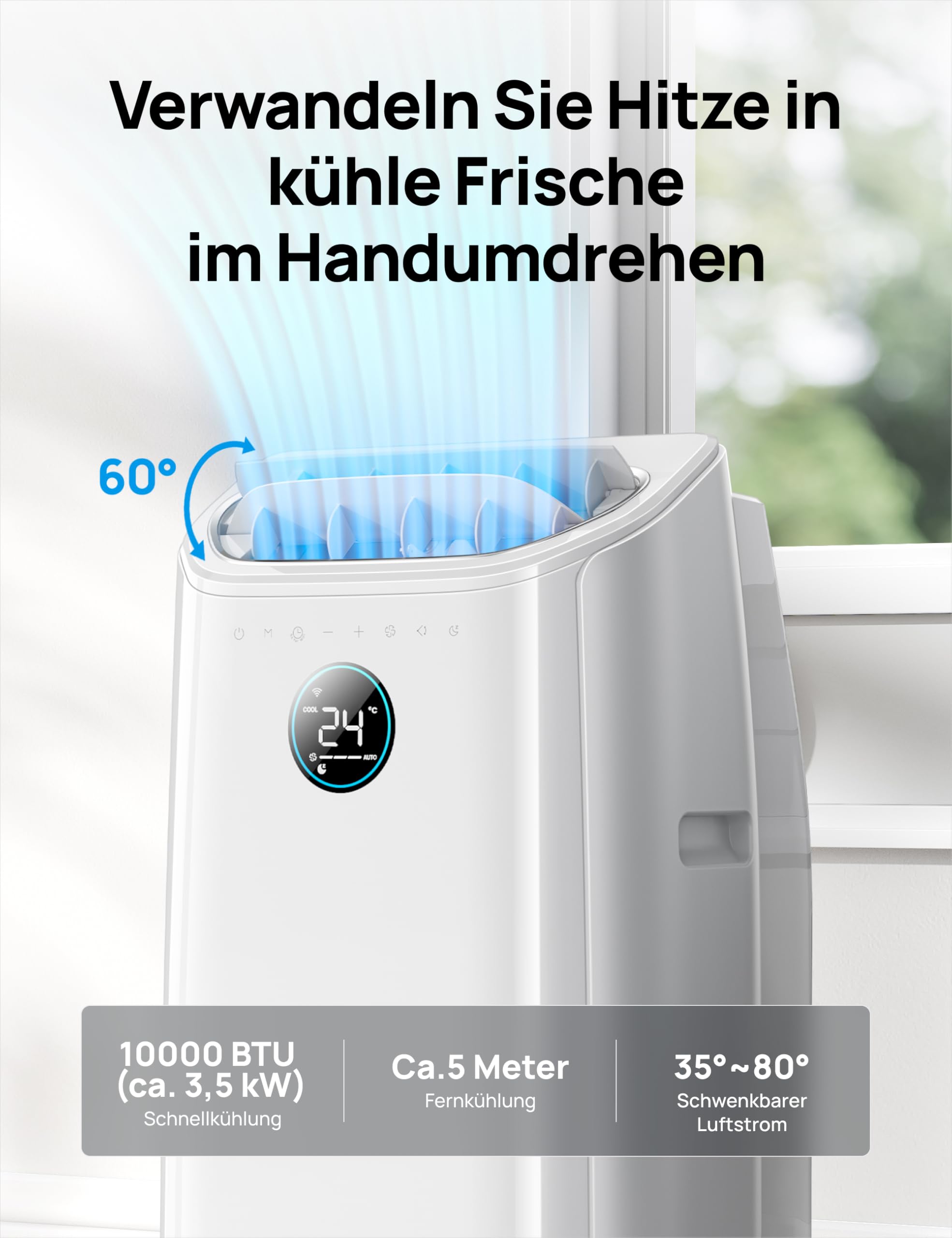 Dreo Tragbare Klimaanlagen, 10.000 BTU AC Einheit für Schlafzimmer mit Drainagefreier Kühlung, APP/Stimme/Fernbedienung, 24h Timer mit Ventilator & Luftentfeuchter, AC515S