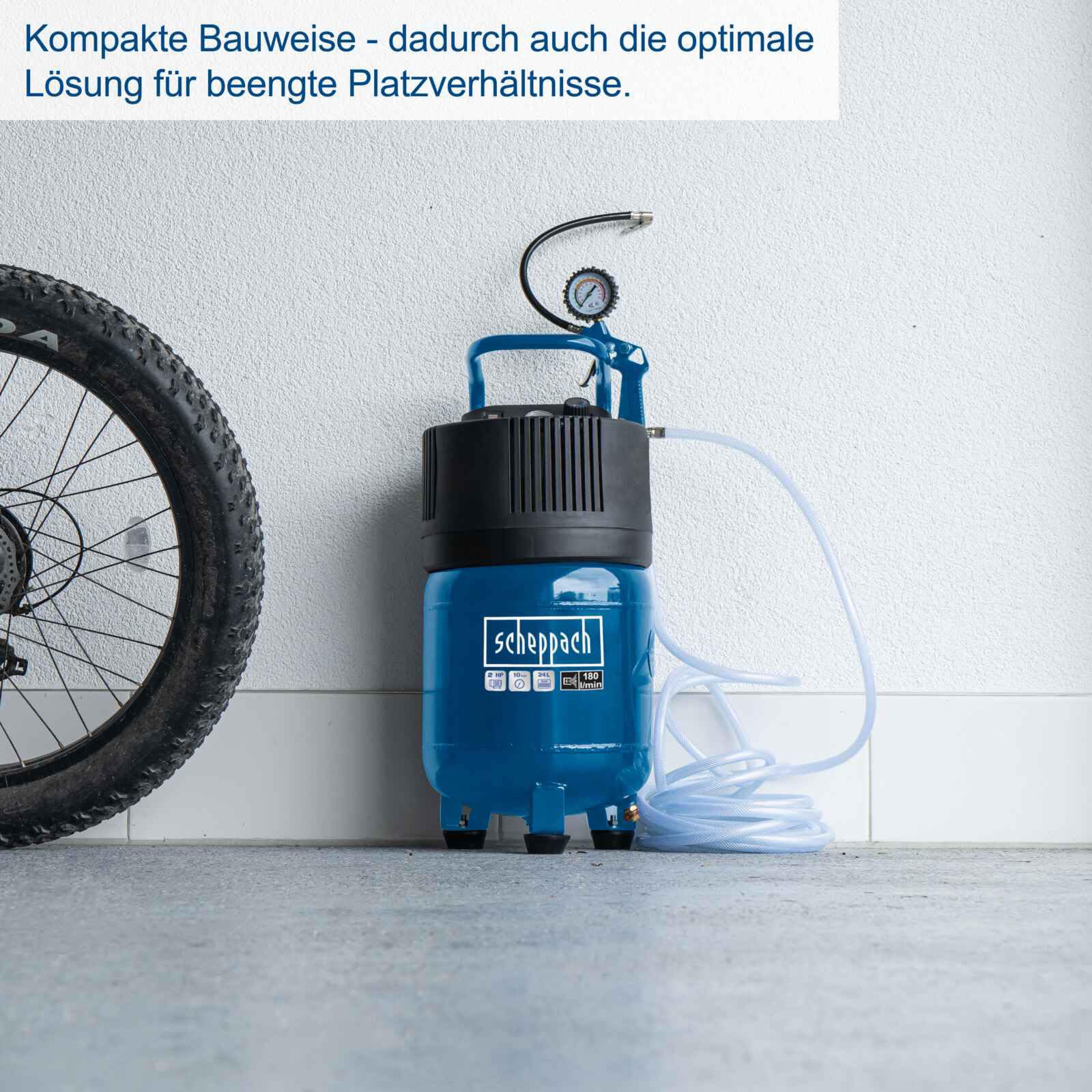 Scheppach Druckluft Kompressor HC24V Luftkompressor stehend mit Tragegriff | 24L Kessel | 1500W Leistung | 10 bar Arbeitsdruck | 180L/min Ansaugleistung | ölfrei & wartungsarm | inkl. Manometer