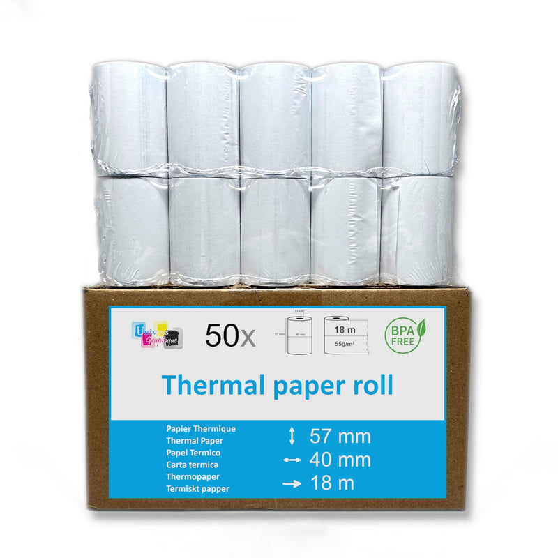 50 EC-Cash Thermorollen 57 x 40 x 12 für EC-Geräte mit Thermodrucker, Thermopapier EC-Cash Bonrolle, Bisphenol-A frei Ø40 mm