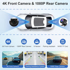 10,26 Zoll Carplay Display - Wireless Android Auto Car Play Display mit 4K Dashcam 1080P Rückfahrkamera IPS Touchscreen Bluetooth Mirror Link Split Screen FM Radio/AUX 64G TF