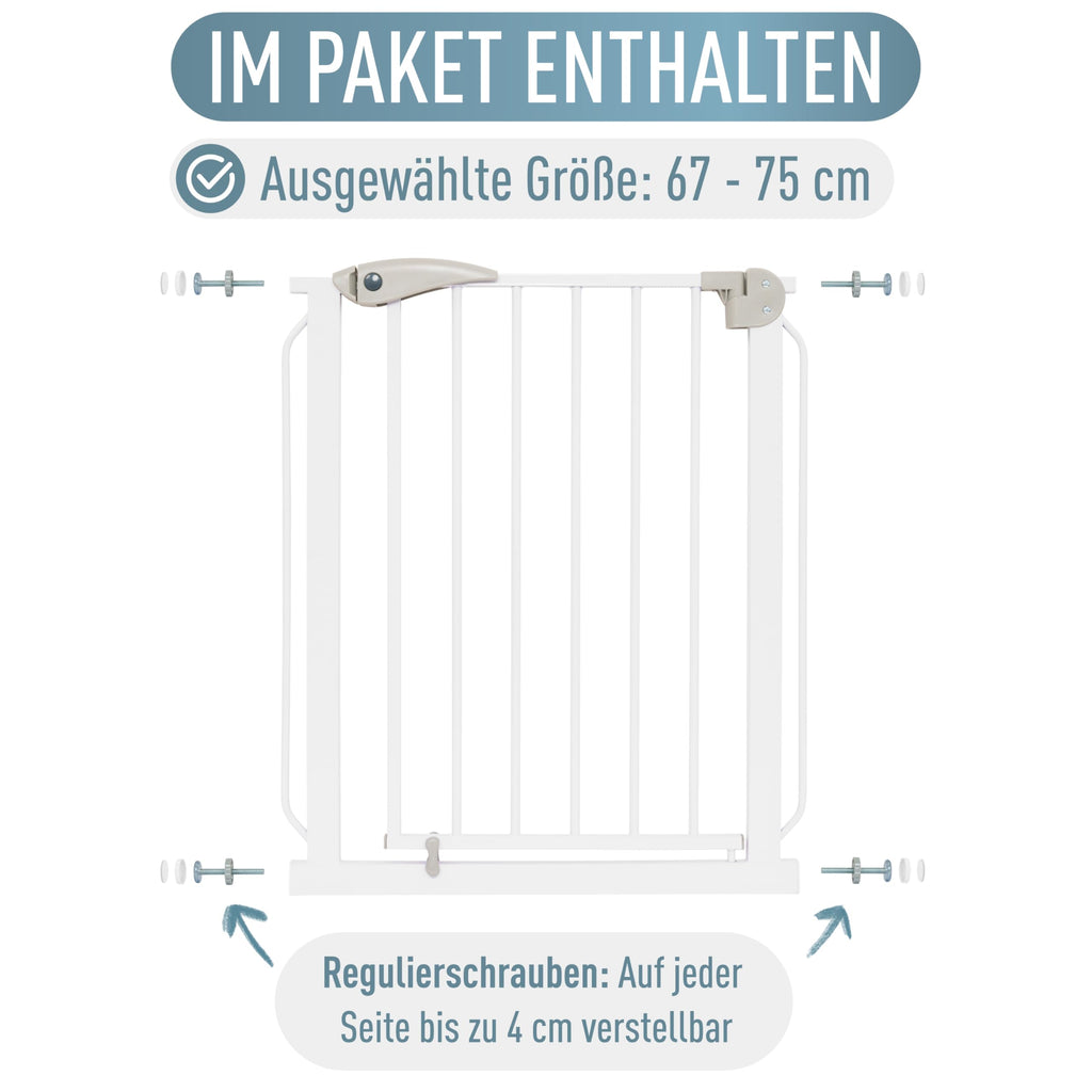 IB STYLE Treppenschutzgitter für Babys Berrin - Türschutzgitter, Absperrgitter für Haustiere, Feststellfunktion, Ohne Bohren, Weiß, 67-75 cm