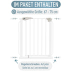 IB STYLE Treppenschutzgitter für Babys Berrin - Türschutzgitter, Absperrgitter für Haustiere, Feststellfunktion, Ohne Bohren, Weiß, 67-75 cm