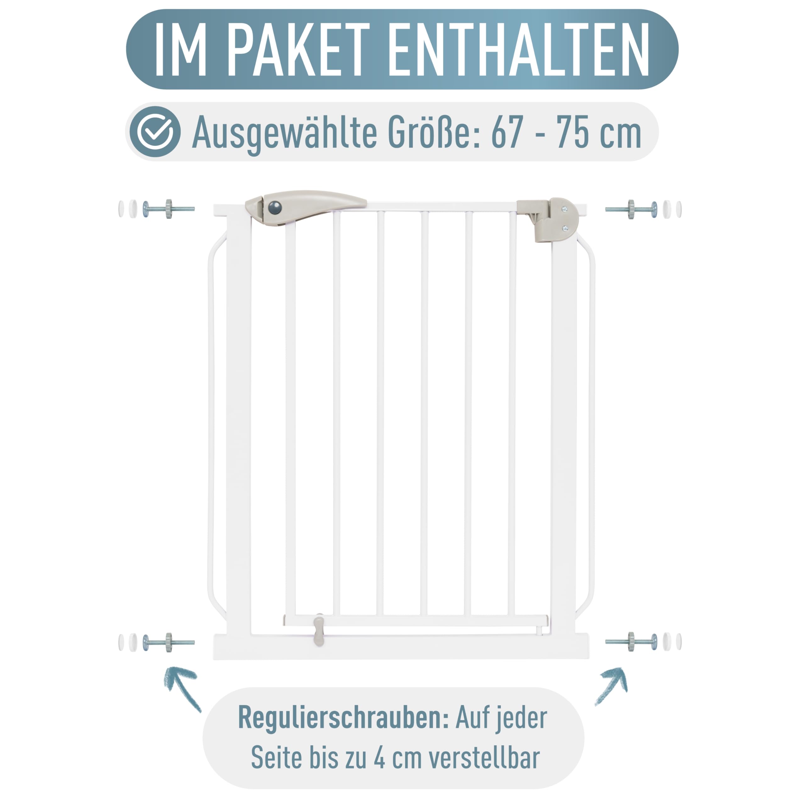 IB STYLE Treppenschutzgitter für Babys Berrin - Türschutzgitter, Absperrgitter für Haustiere, Feststellfunktion, Ohne Bohren, Weiß, 67-75 cm