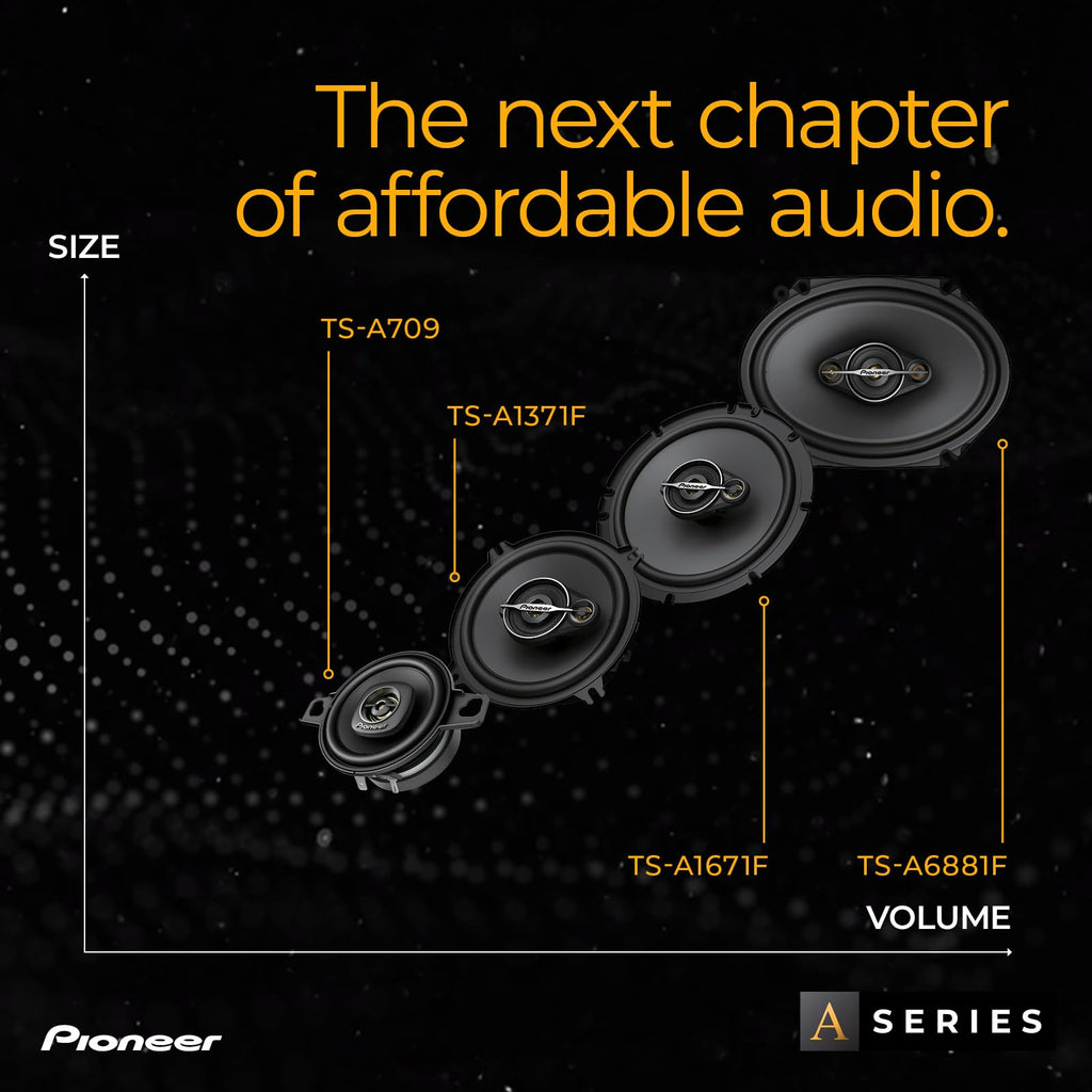 PIONEER TS-A1371F 13 cm 3-Weg-Koaxial-Lautsprecher Set mit 2 Lautsprechern (je 300 W max., 50 W Sinus), kraftvoller Klang, hoher Wirkungsgrad, 54 mm Einbautiefe, 121 mm Einbauausschnitt, mit Gitter