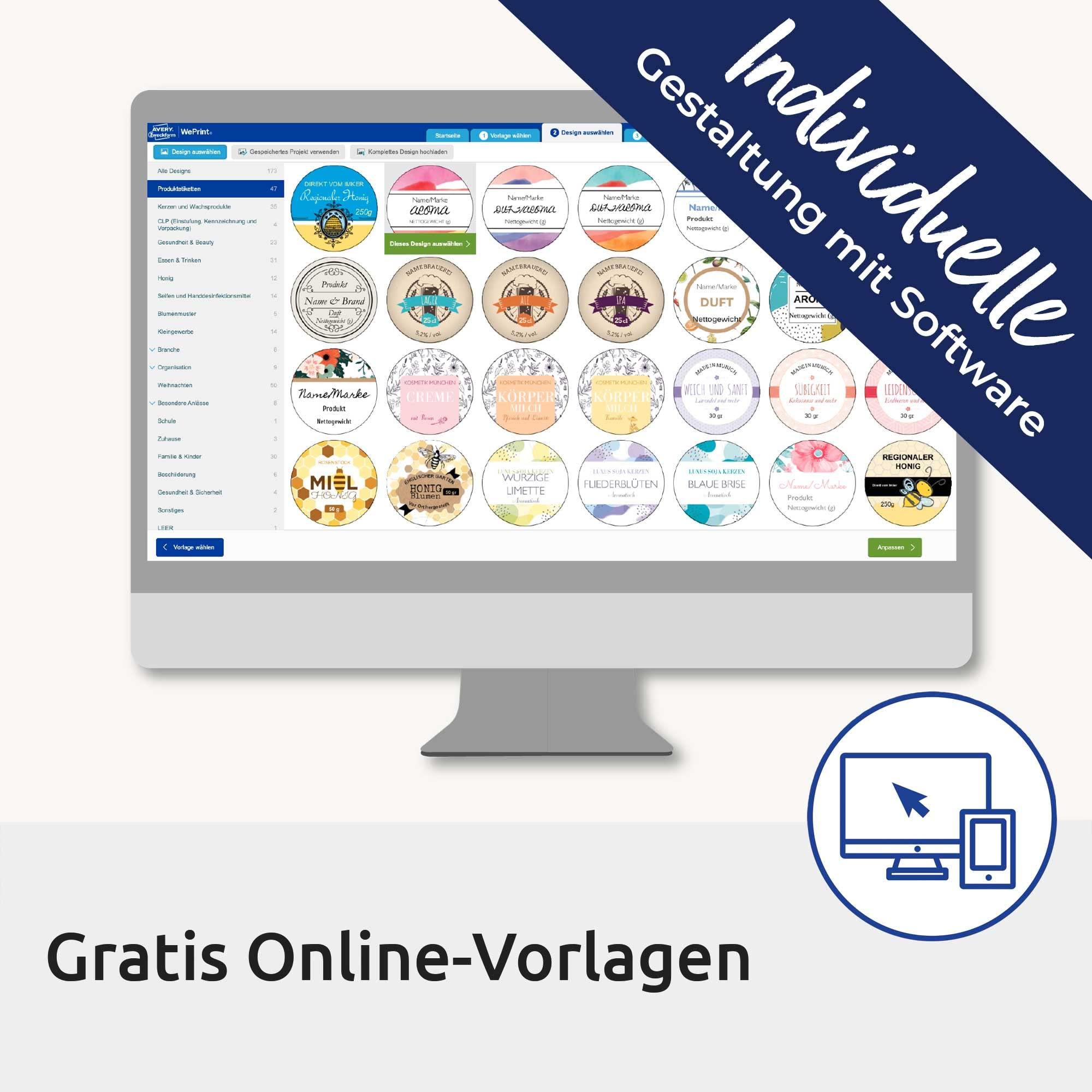 AVERY Zweckform C6074-20 selbstklebende CD-Etiketten (40 blickdichte CD-Aufkleber, Ø 117 mm auf A4, ClassicSize, Papier hochglänzend, bedruckbare Klebeetiketten für alle Inkjet-Drucker) 20 Blatt, weiß
