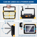 LED Baustrahler Solar 120W, Tragbar Arbeitsstrahler Akku mit 348 LED-Perlen 4 Modi, 10000 Lumen Arbeitsleuchte USB oder Solar Wiederaufladbare Ideal für Camping, Arbeit, Angeln, Schwarz