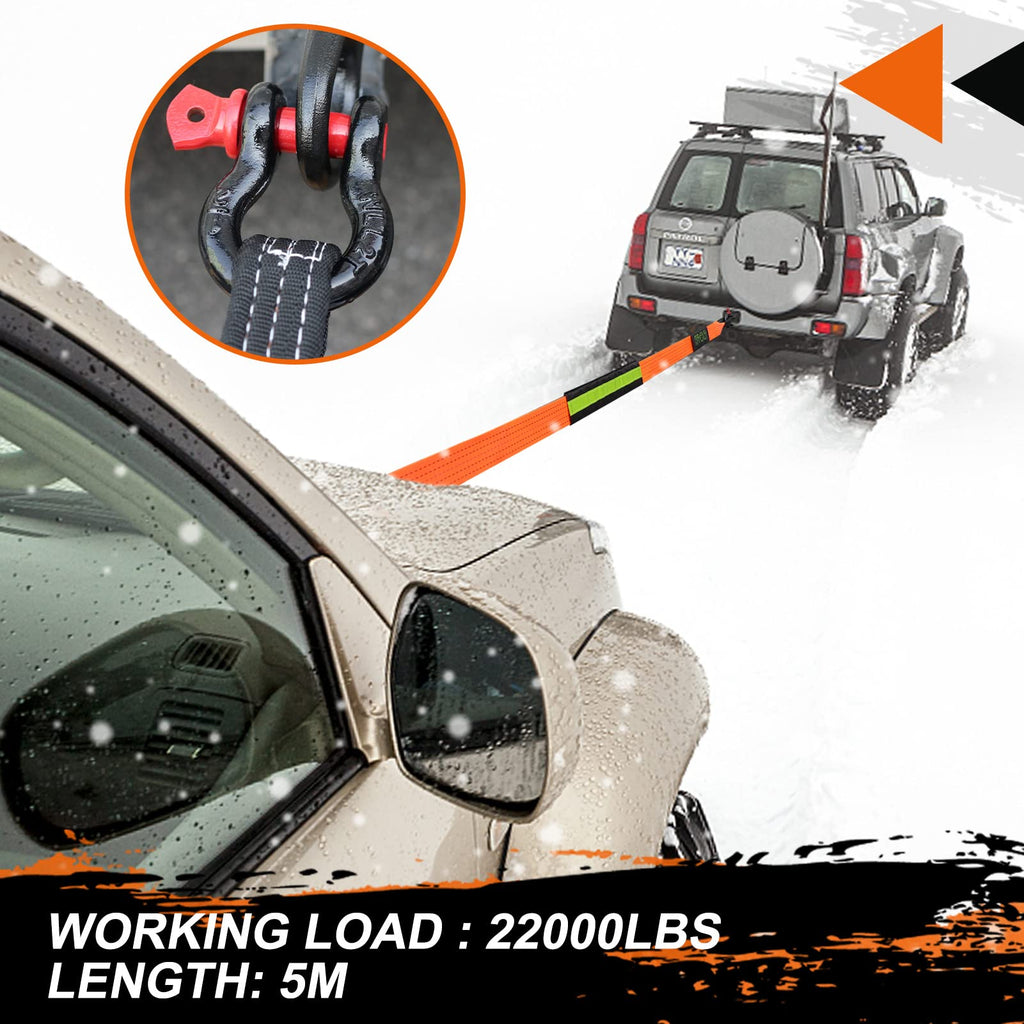 MAIKEHIGH Abschleppseil 5M x 5cm, 10 Tonnen (22,000 Lbs) Polyester Tow Rope Kit Für Off-Road Recovery Mit 2 Verstärkten Haken und 2 Handschuhen
