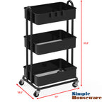 Simple Houseware Hochleistungs-Rollwagen mit 3 Ebenen aus Metall, Schwarz