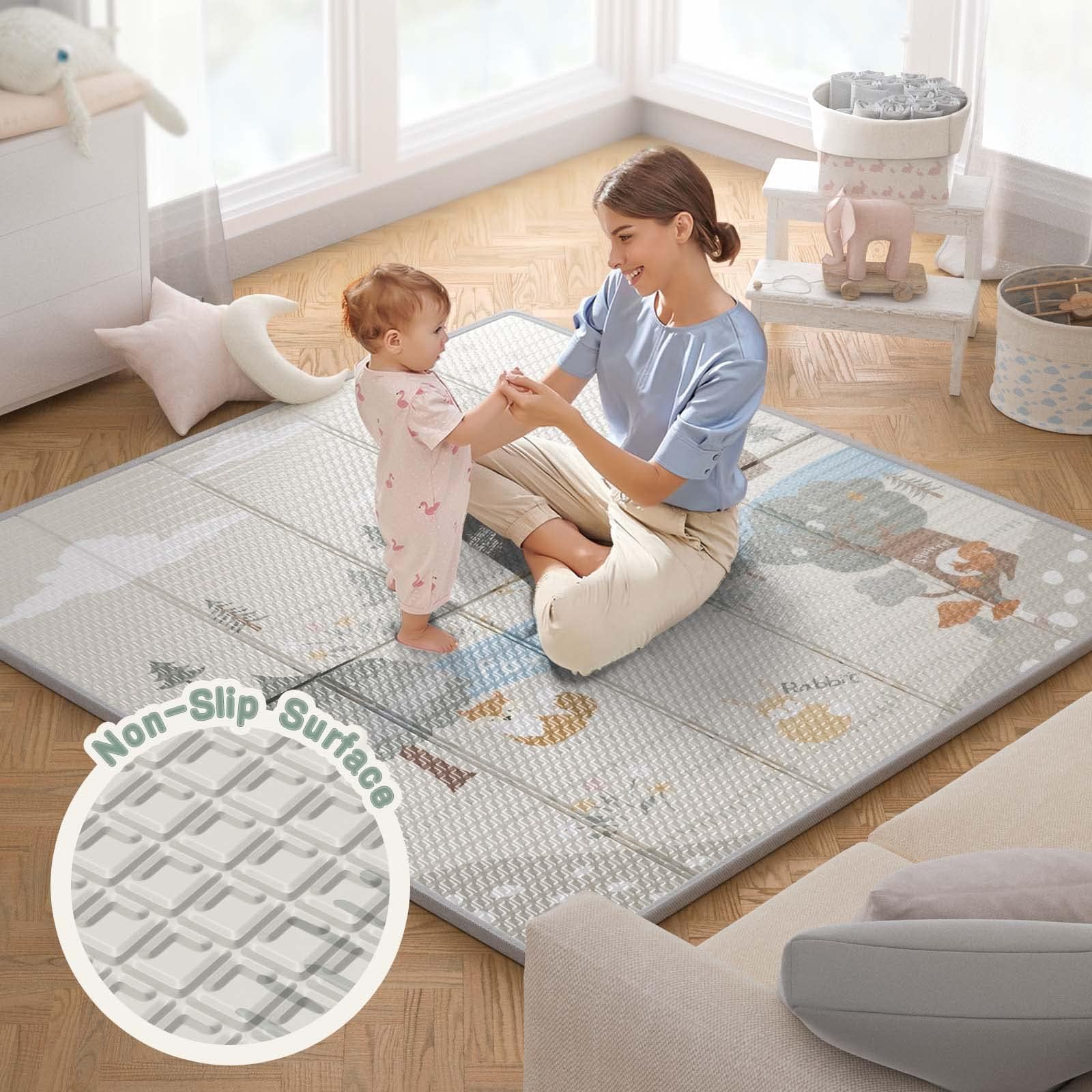 Fodoss Baby Laufgitter mit Matte, 120x120cm Laufstall Baby, mit Matratze, Atmungsaktives Netzdesign, Laufstall für die Wohnung-Beige