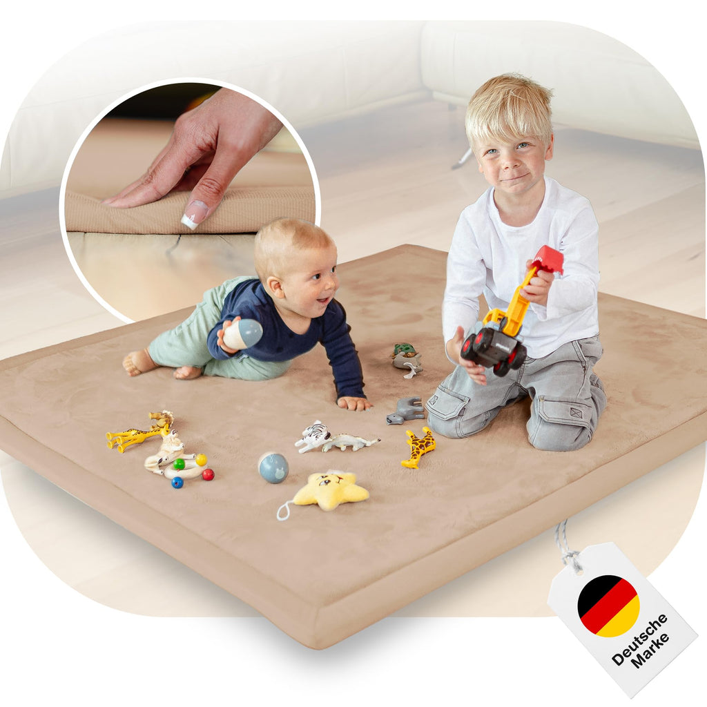 BabybeFun Krabbelmatte Baby - kuschelig weich - 3cm Dicke Spielmatte - schützt vor Stößen - Teppich Kinderzimmer 150x150cm - rutschfeste Schaumstoffmatte - Spielteppich Kinder - Krabbeldecke warm
